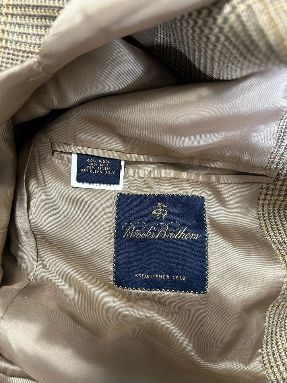 Brooks Brothers Sand Beige SILK/WOOL Windowpane Sports Coat Jacket Mens•42 Suit